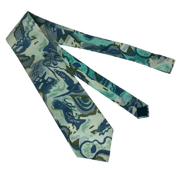 Blue, Green and Cream Abstract Design Tie - Picture 3 of 5